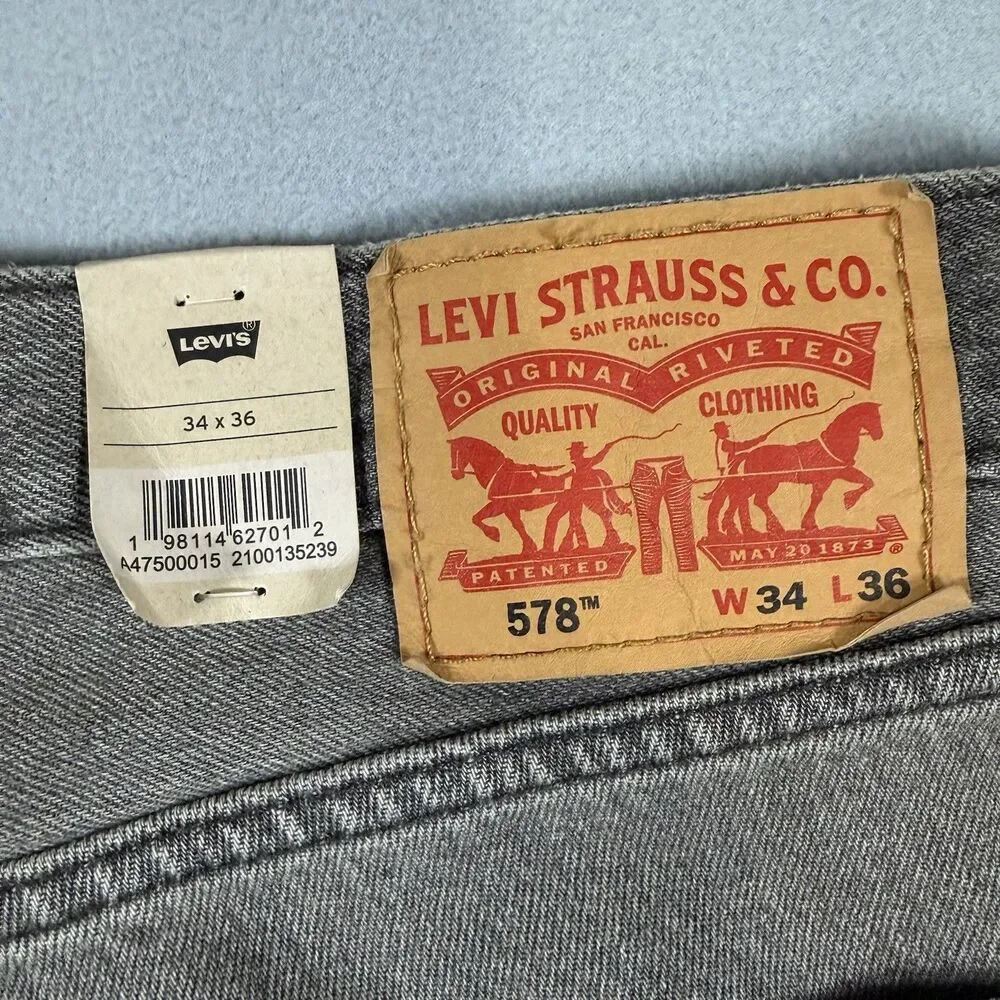 Levi’s 578 Baggy Jeans Men’s 34x36 Y2K 90s Style Grey Wash 100% Cotton NWT